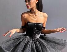 Атласна корсетна сукня міні з гачками та пишною фатиновою спідницею  | PUSHKA SHOP