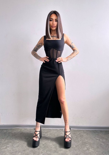 Сукня-міді  з елементами корсету   | PUSHKA SHOP