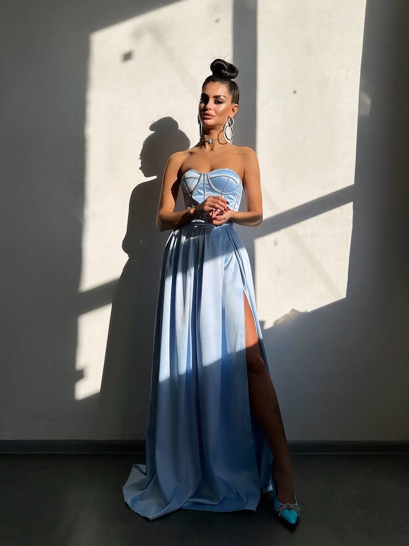 Комплект: корсет-бюстьє , декорований стразами  + спідниця максі з розрізом   | PUSHKA SHOP