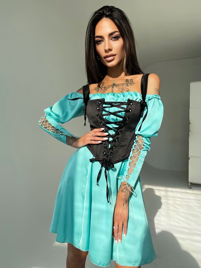 Шелковое платье + атласный корсет на шнуровке Шелковое платье + атласный корсет на шнуровке | PUSHKA SHOP