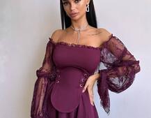 Сукня міді з корсетом декорована мереживом  | PUSHKA SHOP