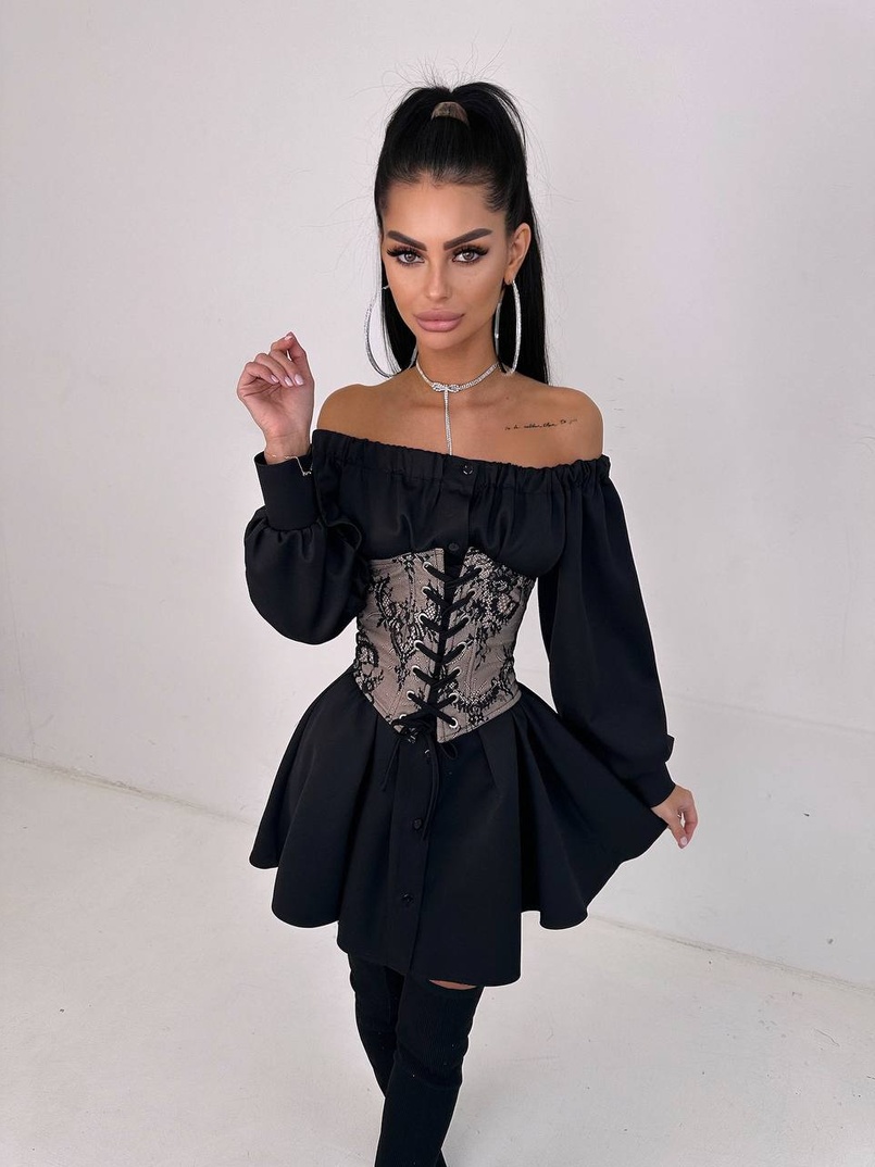 Приталена сорочка на плічках+  мереживний корсет Приталена сорочка на плічках+  мереживний корсет | PUSHKA SHOP