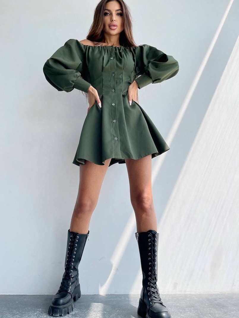 Приталена сукня-сорочка на плічках з корсетом з еко-шкіри | PUSHKA SHOP