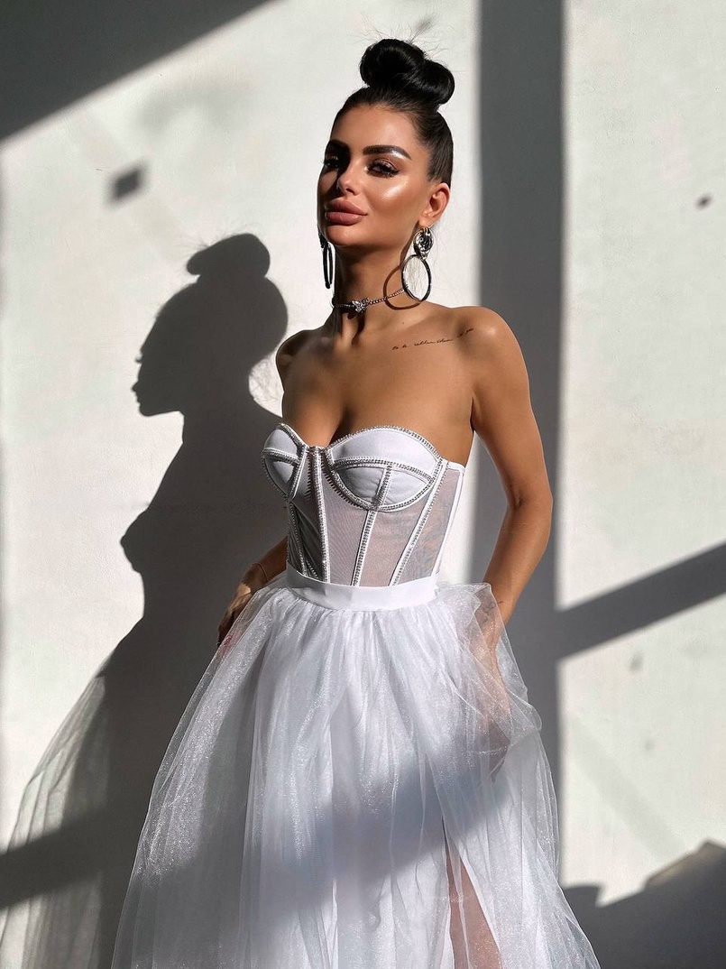 Комплект: корсет бюстьє декорований стразами + пишна спідниця максі  Ручна робота  Комплект: корсет бюстьє декорований стразами + пишна спідниця максі  Ручна робота  | PUSHKA SHOP