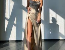 Комплект: корсет, декорований стразами + спідниця максі з драпіруванням  Комплект: корсет, декорований стразами + спідниця максі з драпіруванням  | PUSHKA SHOP