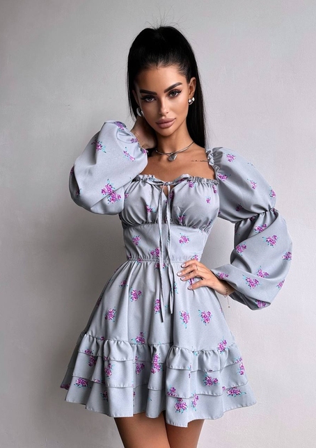 Сукня з квітковим принтом з воланами на ґудзиках  | PUSHKA SHOP