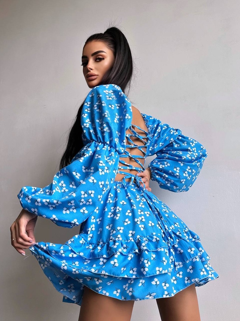 Сукня з квітковим принтом з воланами на ґудзиках  | PUSHKA SHOP
