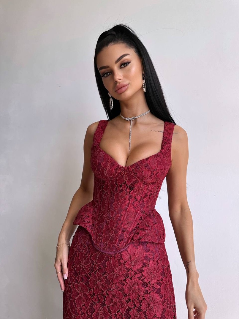 Вишуканий комплект із мереживного корсета та спідниці міді  | PUSHKA SHOP