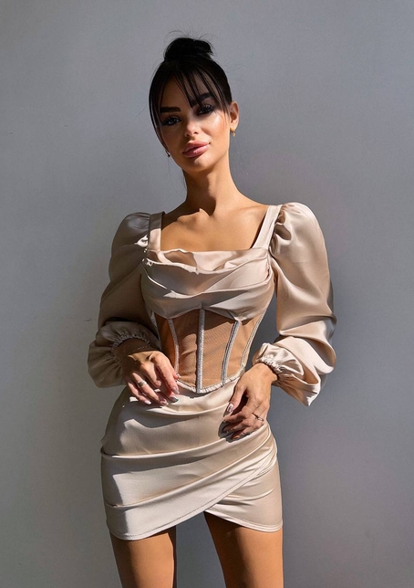 Комплект: корсет, декорований стразами + спідниця міні з драпіруванням   Ручна робота  | PUSHKA SHOP