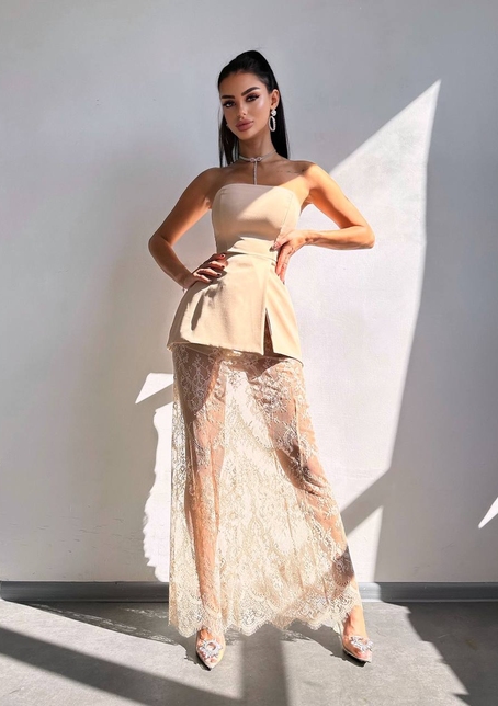 Комплект: піджак + блуза з баской + мереживна спідниця-шорти  Комплект: піджак + блуза з баской + мереживна спідниця-шорти  | PUSHKA SHOP