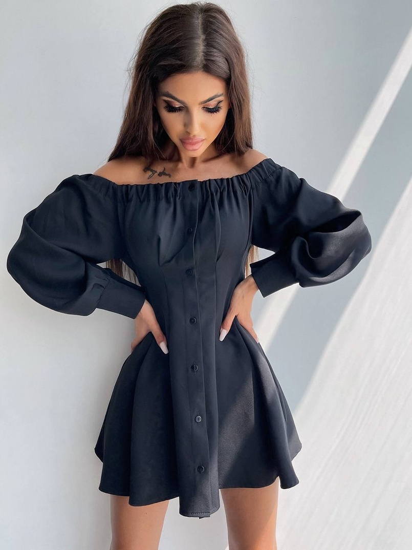 Приталена сукня-сорочка на плічках з корсетом з еко-шкіри | PUSHKA SHOP