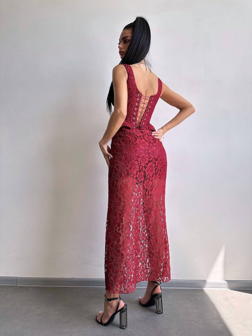 Вишуканий комплект із мереживного корсета та спідниці міді  | PUSHKA SHOP
