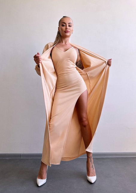 Комплект: сукня з філіжанками + кардиган максі з теплого рубчика  | PUSHKA SHOP