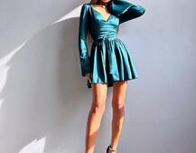 Атласна корсетна сукня  з пишною спідницею та зав‘язками на талії | PUSHKA SHOP