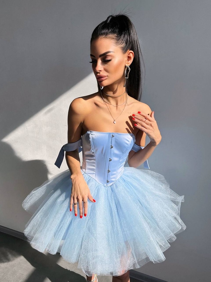 Атласна корсетна сукня міні з гачками та пишною фатиновою спідницею  Атласна корсетна сукня міні з гачками та пишною фатиновою спідницею  | PUSHKA SHOP