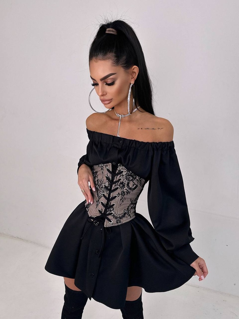 Приталена сорочка на плічках+  мереживний корсет Приталена сорочка на плічках+  мереживний корсет | PUSHKA SHOP