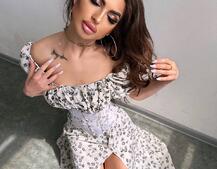 Сукня міді з розрізом в квітковий принт + прозорий корсет  | PUSHKA SHOP