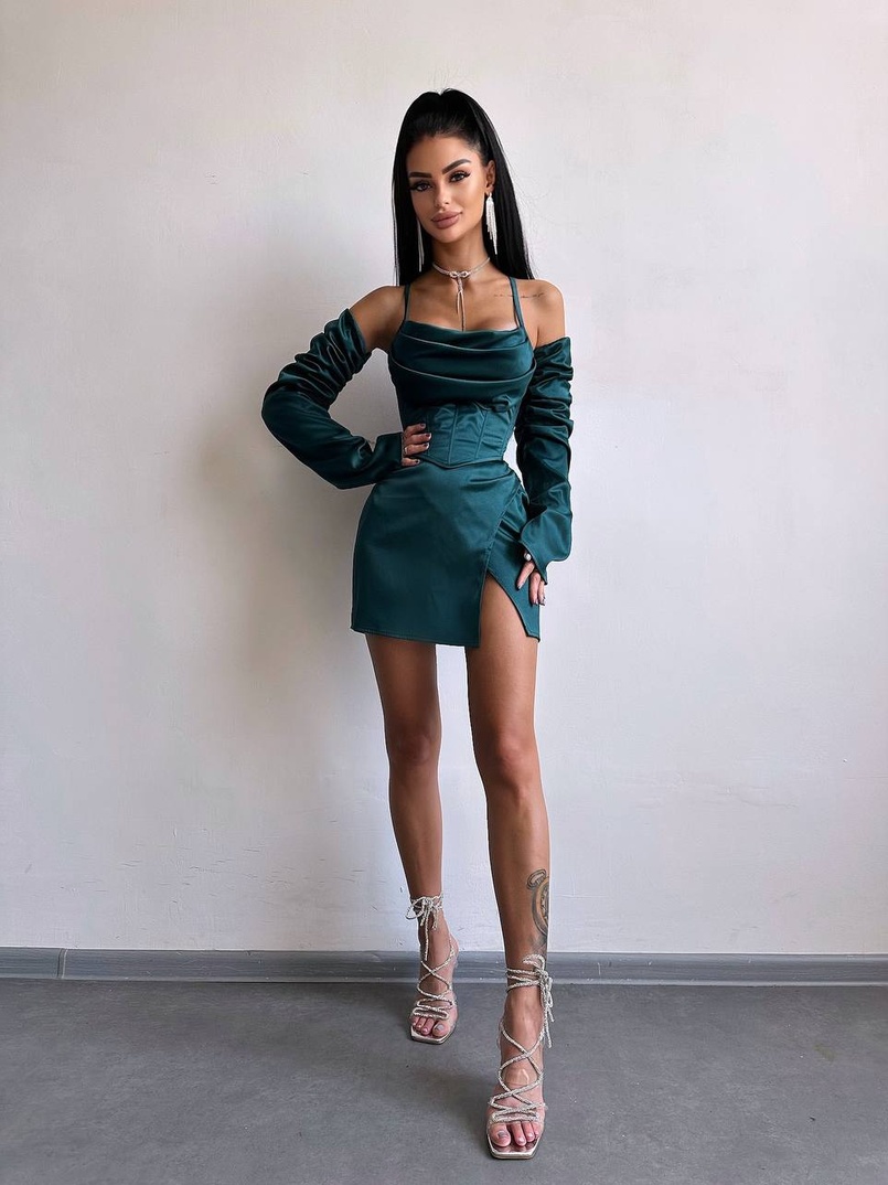 Комплект: корсет з рукавами    + спідниця міні з драпіруванням   Комплект: корсет з рукавами    + спідниця міні з драпіруванням   | PUSHKA SHOP