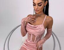 Комплект: корсет, декорований мереживом   + рукавички+ спідниця міні з драпіруванням   Комплект: корсет, декорований мереживом   + рукавички+ спідниця міні з драпіруванням   | PUSHKA SHOP