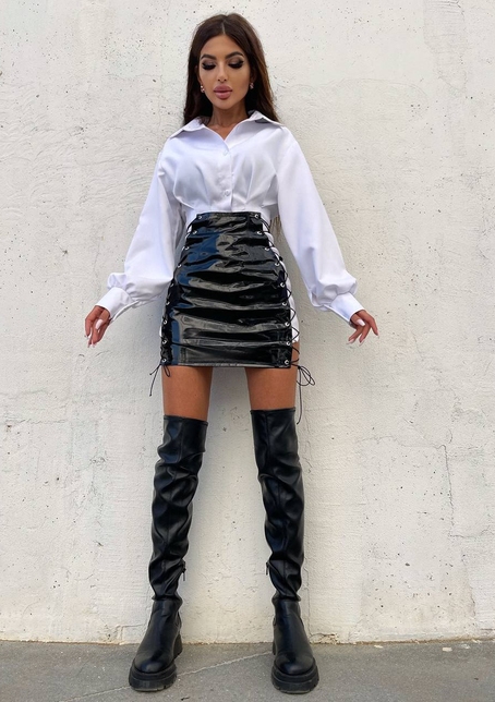 Приталена сорочка + спідниця зі шнурівкою  Приталена сорочка + спідниця зі шнурівкою  | PUSHKA SHOP