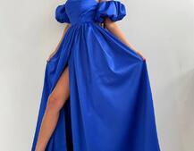 Атласное платье макси с объемными рукавами   Атласное платье макси с объемными рукавами   | PUSHKA SHOP