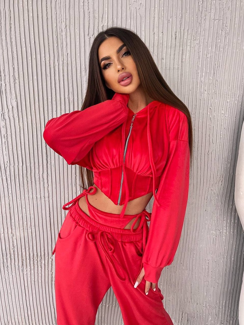 Велюровий комплект: кофта з корсетними елементами + джогери з імітацією трусиків | PUSHKA SHOP