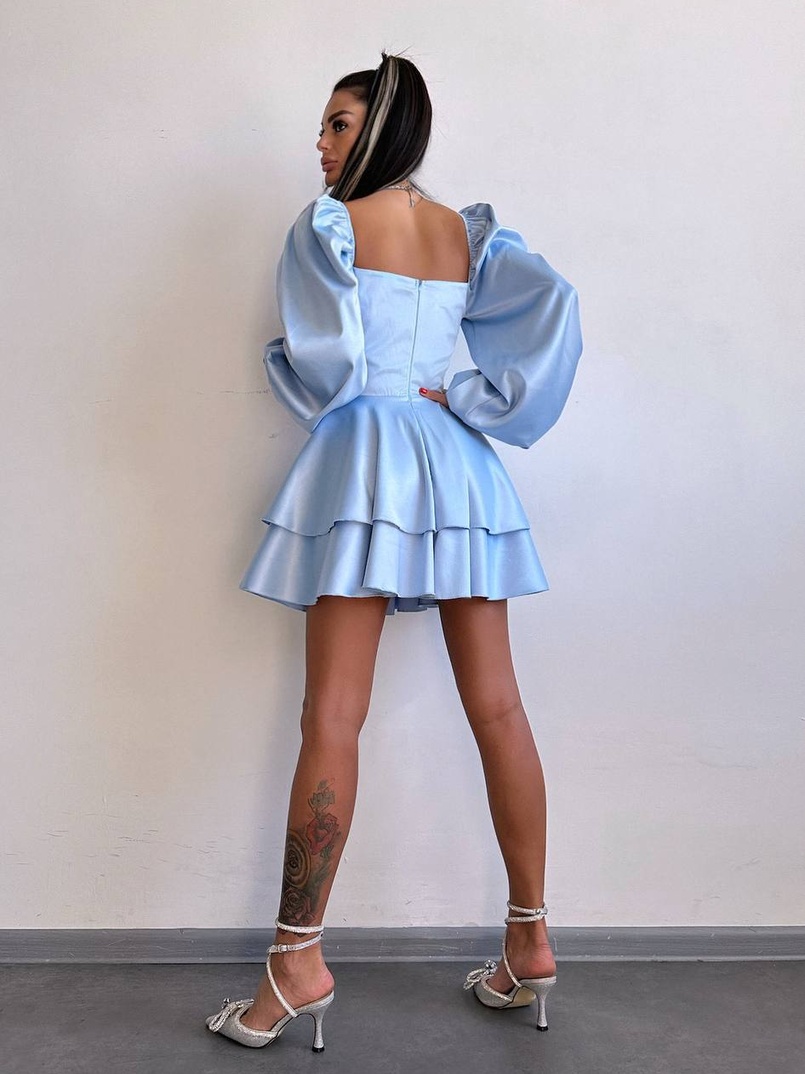 Атласна корсетна сукня бюстьє з пишною подвійною спідницею та об‘ємними рукавами | PUSHKA SHOP