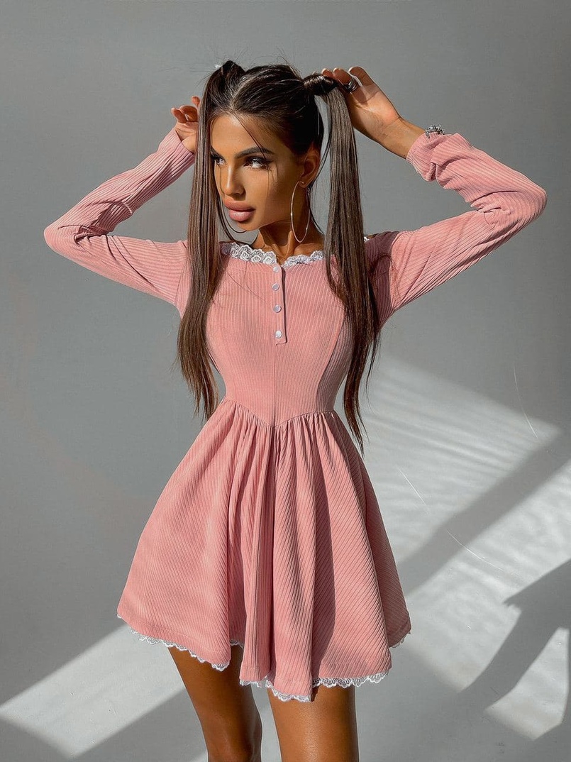 Трикотажное платье, декорированное кружевом   Трикотажное платье, декорированное кружевом   | PUSHKA SHOP