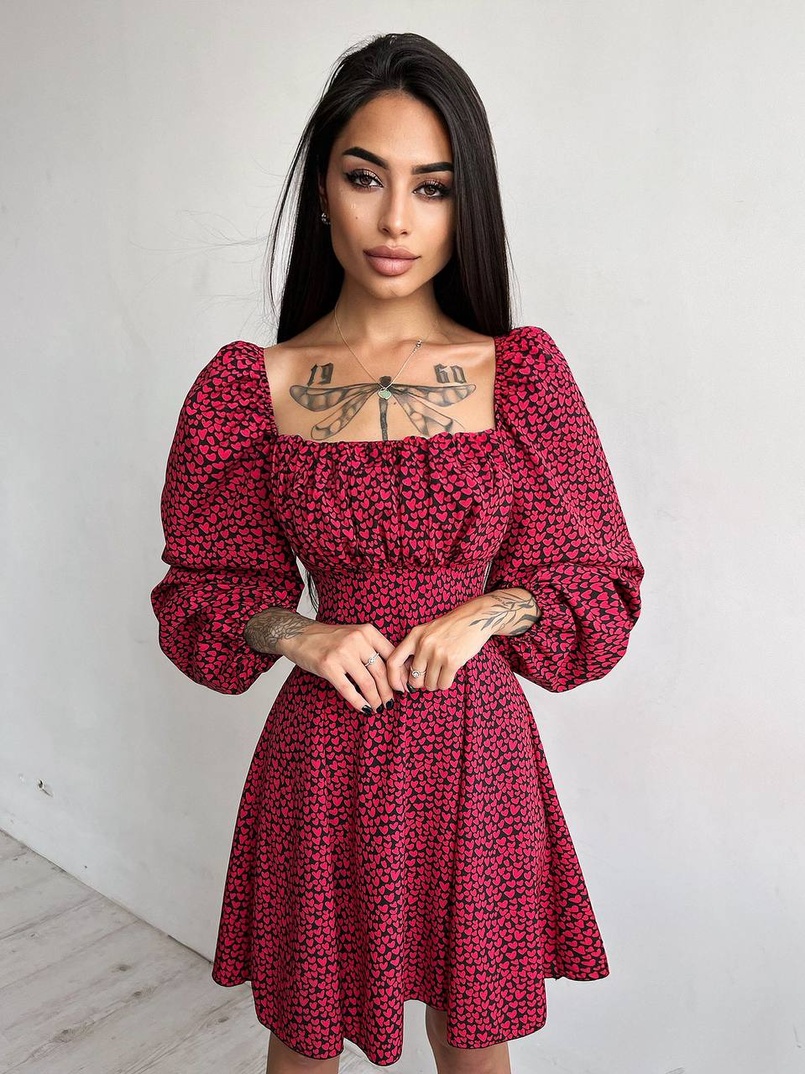 Приталена сукня з принтом  + прозорий корсет Приталена сукня з принтом  + прозорий корсет | PUSHKA SHOP