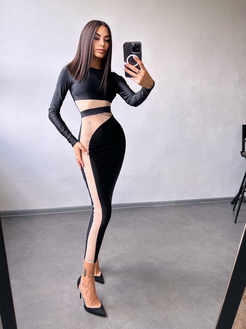 Сукня міді  із вставками сітки  Сукня міді  із вставками сітки  | PUSHKA SHOP