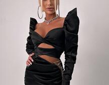 Сукня міні з драпіруванням, декорована стразами  | PUSHKA SHOP