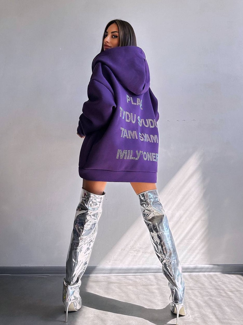 Трендове худі over size із сяючими стразами  | PUSHKA SHOP