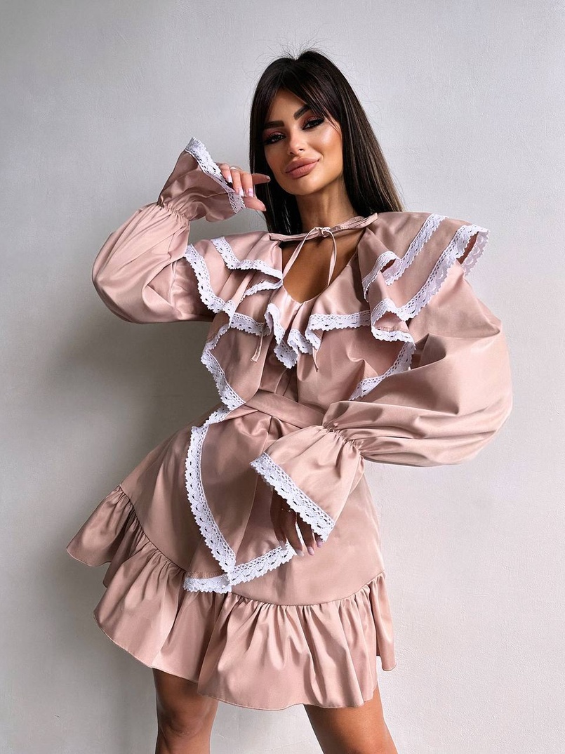 Котонова сукня декорована мереживом    Котонова сукня декорована мереживом    | PUSHKA SHOP