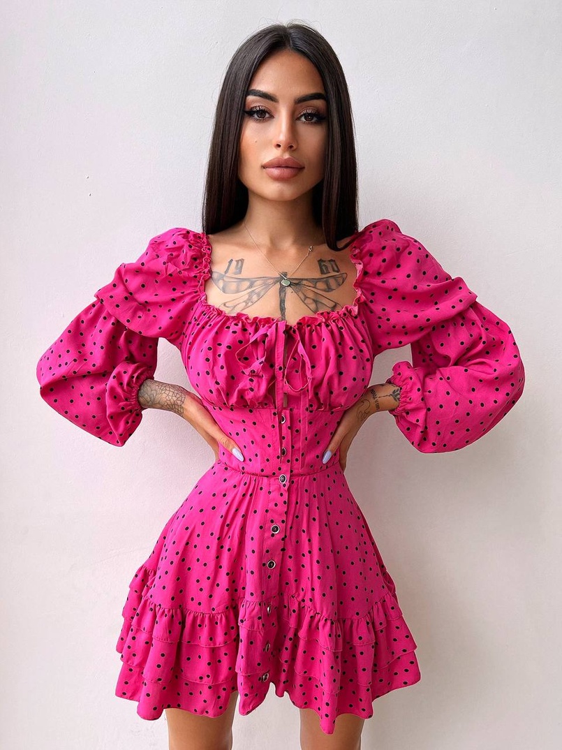 Сукня в горошок на ґудзиках з воланами  Сукня в горошок на ґудзиках з воланами  | PUSHKA SHOP