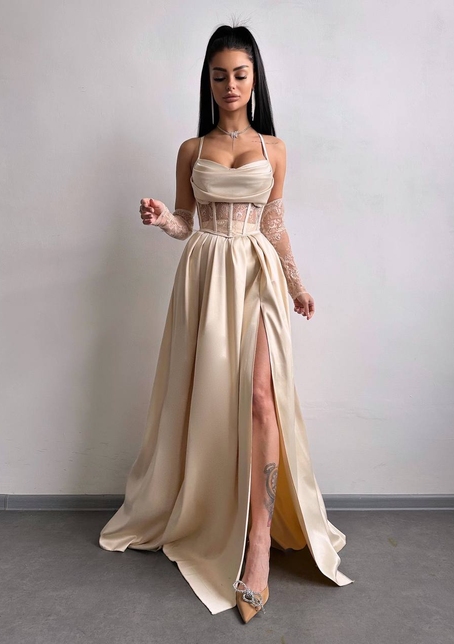 Атласний комплект: корсет + спідниця максі  | PUSHKA SHOP