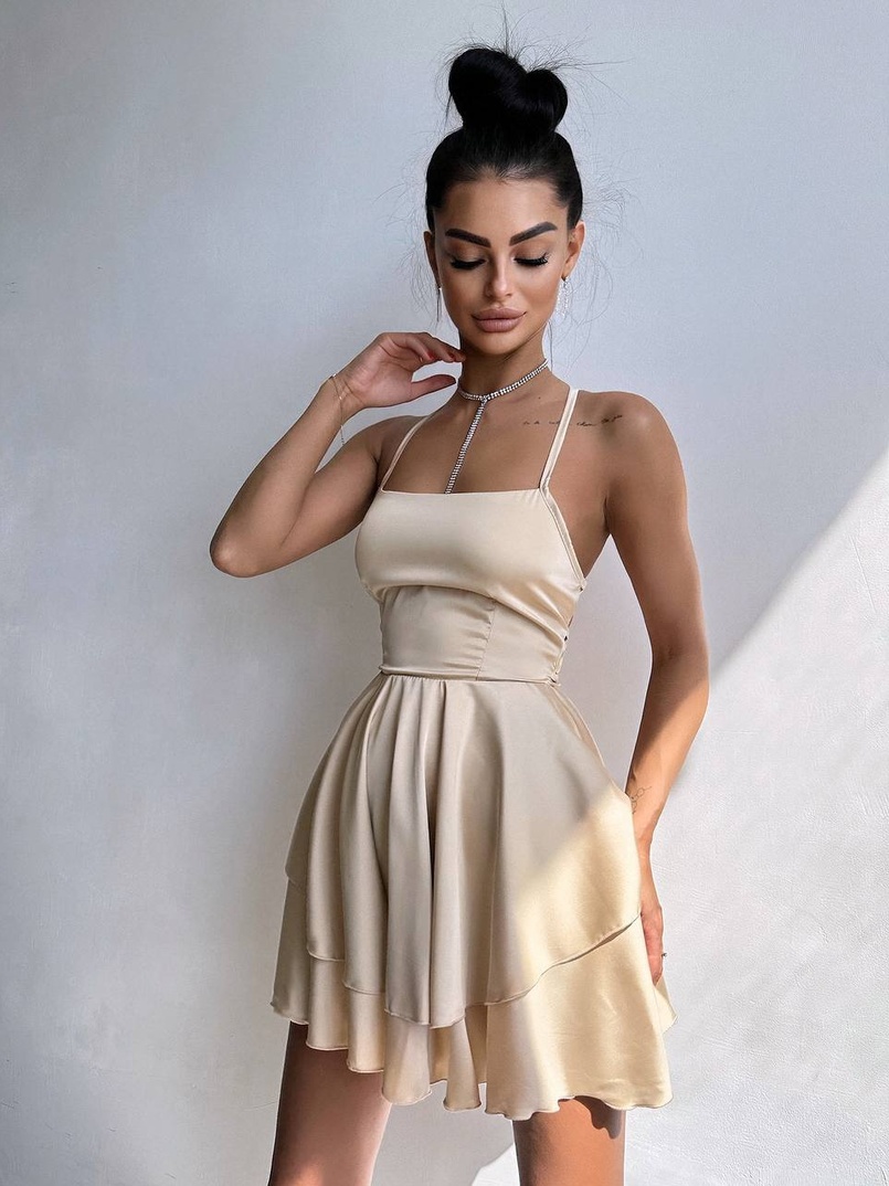 Шовкова сукня  з пишною спідницею та шнурівкою   Шовкова сукня  з пишною спідницею та шнурівкою   | PUSHKA SHOP