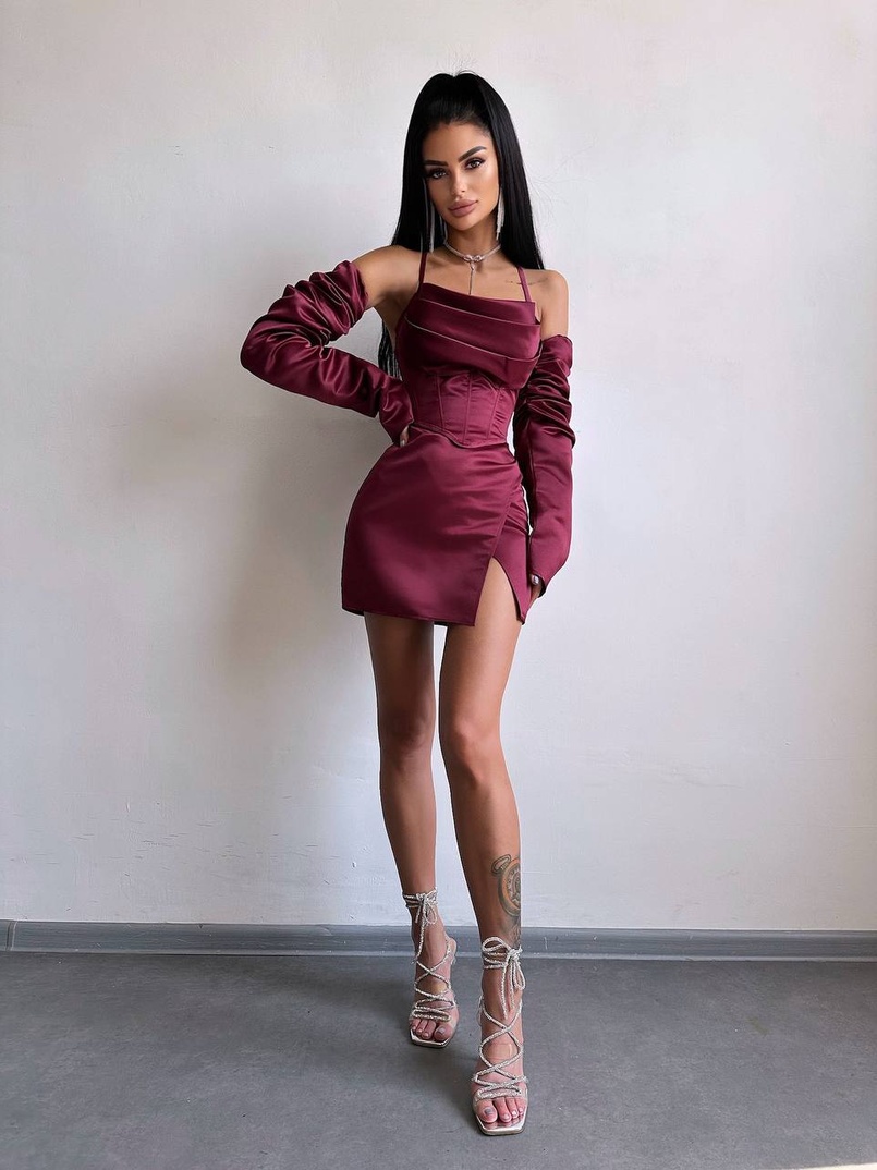 Комплект: корсет з рукавами    + спідниця міні з драпіруванням   Комплект: корсет з рукавами    + спідниця міні з драпіруванням   | PUSHKA SHOP