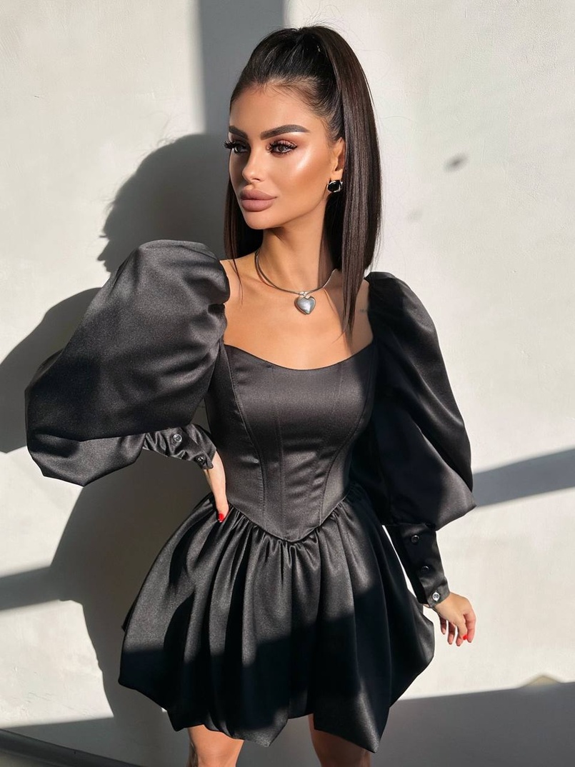 Сукня з обʼємними рукавами та спідницею балоном  Сукня з обʼємними рукавами та спідницею балоном  | PUSHKA SHOP