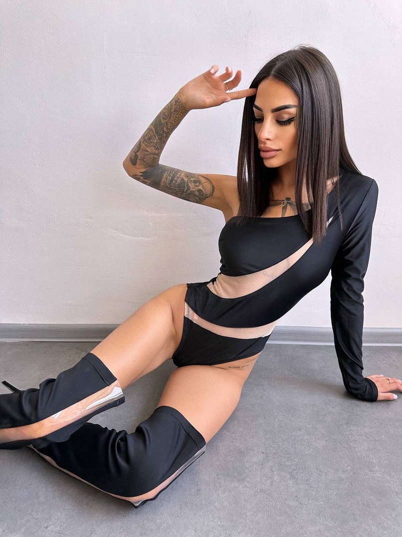 Боді на одне плече із вставками сітки Боді на одне плече із вставками сітки | PUSHKA SHOP