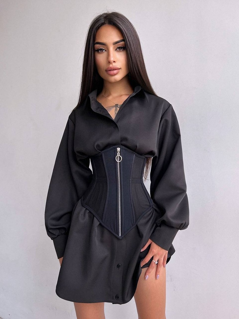 Приталена сорочка + корсет з блискавкою  Приталена сорочка + корсет з блискавкою  | PUSHKA SHOP