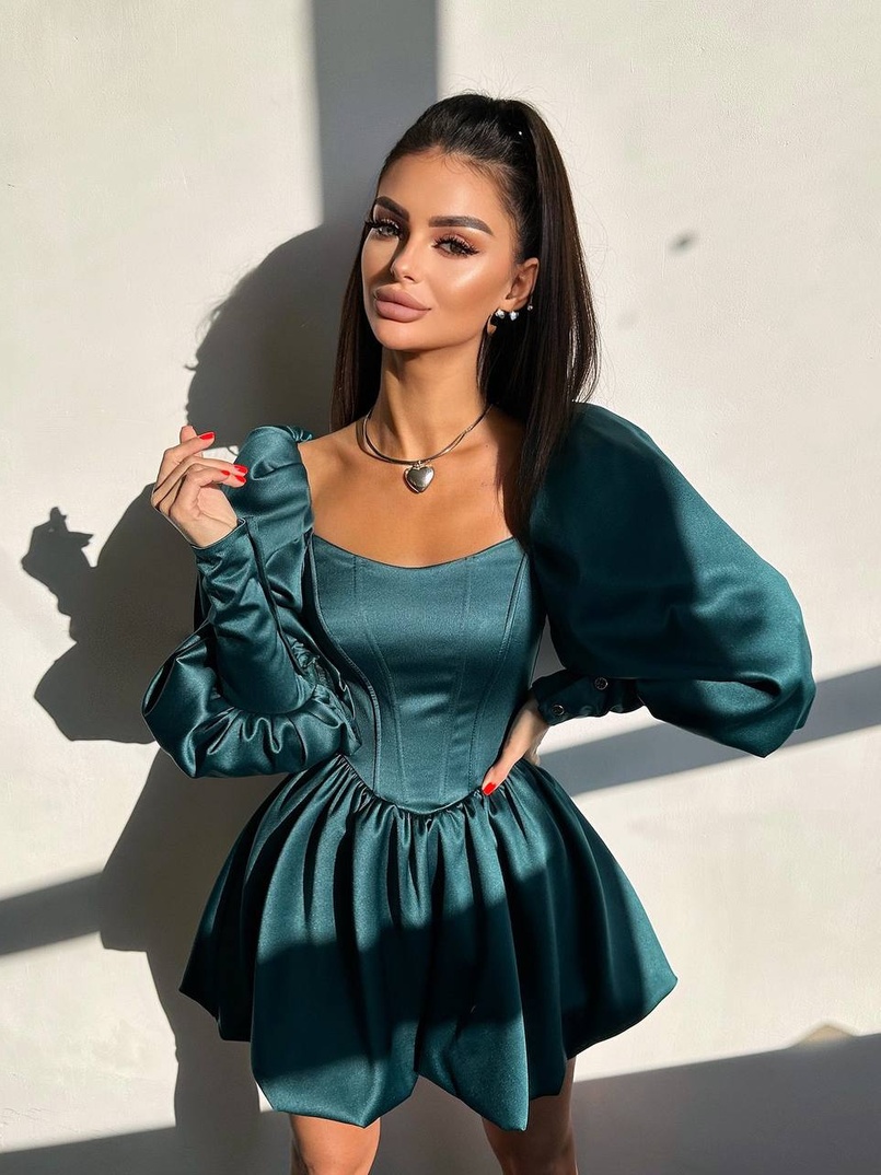 Сукня з обʼємними рукавами та спідницею балоном  Сукня з обʼємними рукавами та спідницею балоном  | PUSHKA SHOP