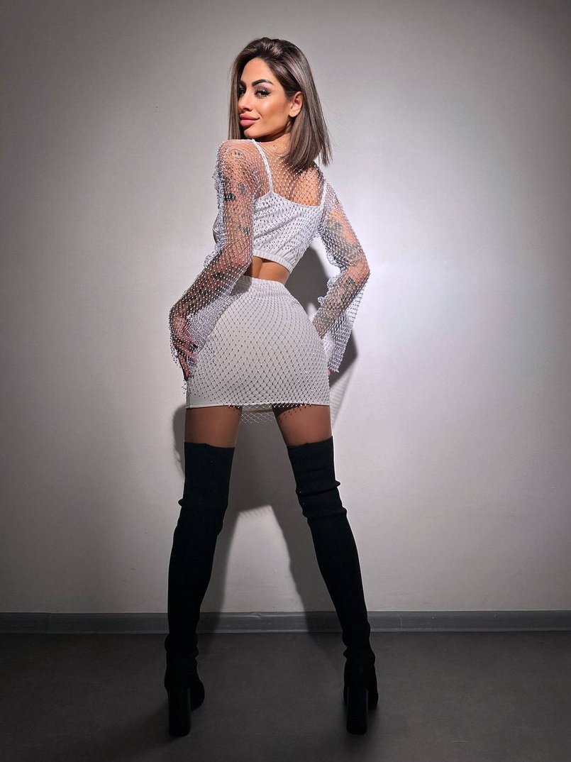 Комплект: топ + спідниця із сіткою зі стразами  Комплект: топ + спідниця із сіткою зі стразами  | PUSHKA SHOP