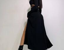 Трикотажный комплект: юбка  миди с разрезом + топ с завязками на талии  | PUSHKA SHOP