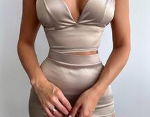 Комплект: топ з філіжанками + спідниця декорована бахромою зі страз  Комплект: топ з філіжанками + спідниця декорована бахромою зі страз  | PUSHKA SHOP