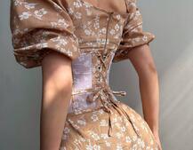 Сукня міді з розрізом в квітковий принт + прозорий корсет  Сукня міді з розрізом в квітковий принт + прозорий корсет  | PUSHKA SHOP