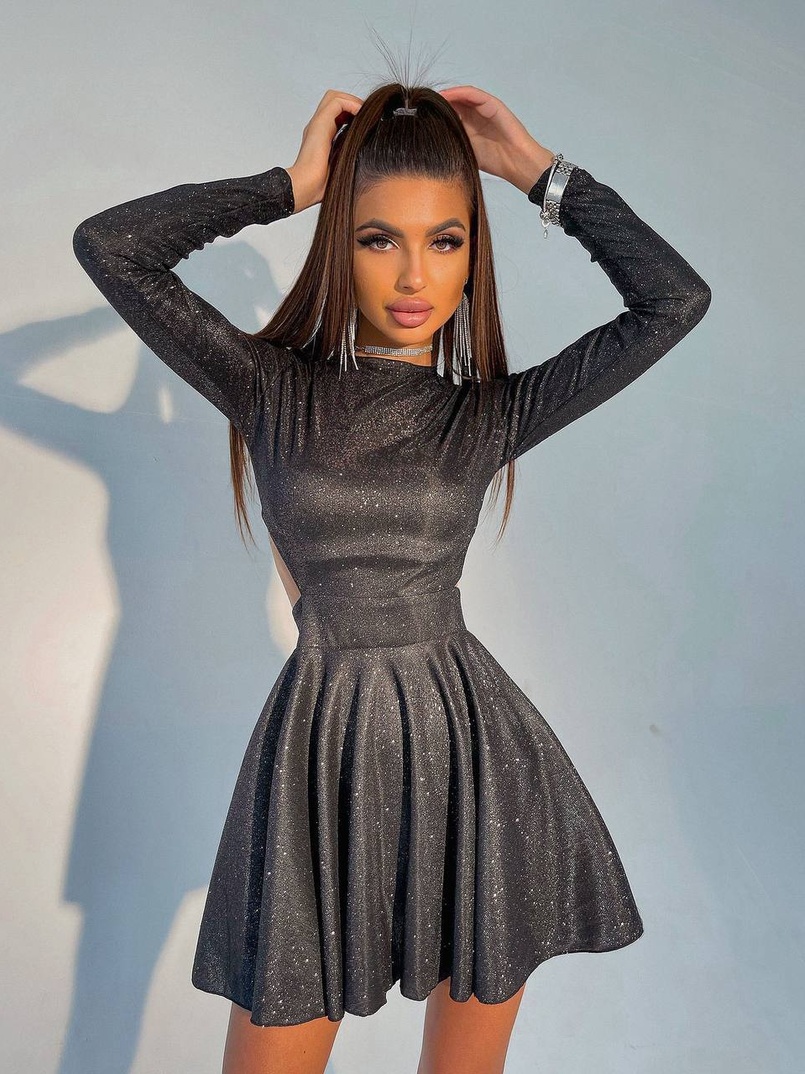 Блискуча сукня міні з відкритою спиною  Блискуча сукня міні з відкритою спиною  | PUSHKA SHOP
