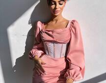 Комплект: корсет, декорований стразами + спідниця міні з драпіруванням   Ручна робота  | PUSHKA SHOP