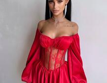 Атласна сукня з обʼємними рукавами та мереживом Атласна сукня з обʼємними рукавами та мереживом | PUSHKA SHOP