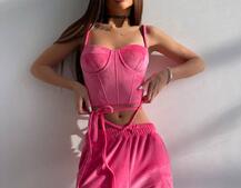 Велюровий комплект трійка: кофта + корсет з чашечками + джогери  Велюровий комплект трійка: кофта + корсет з чашечками + джогери  | PUSHKA SHOP