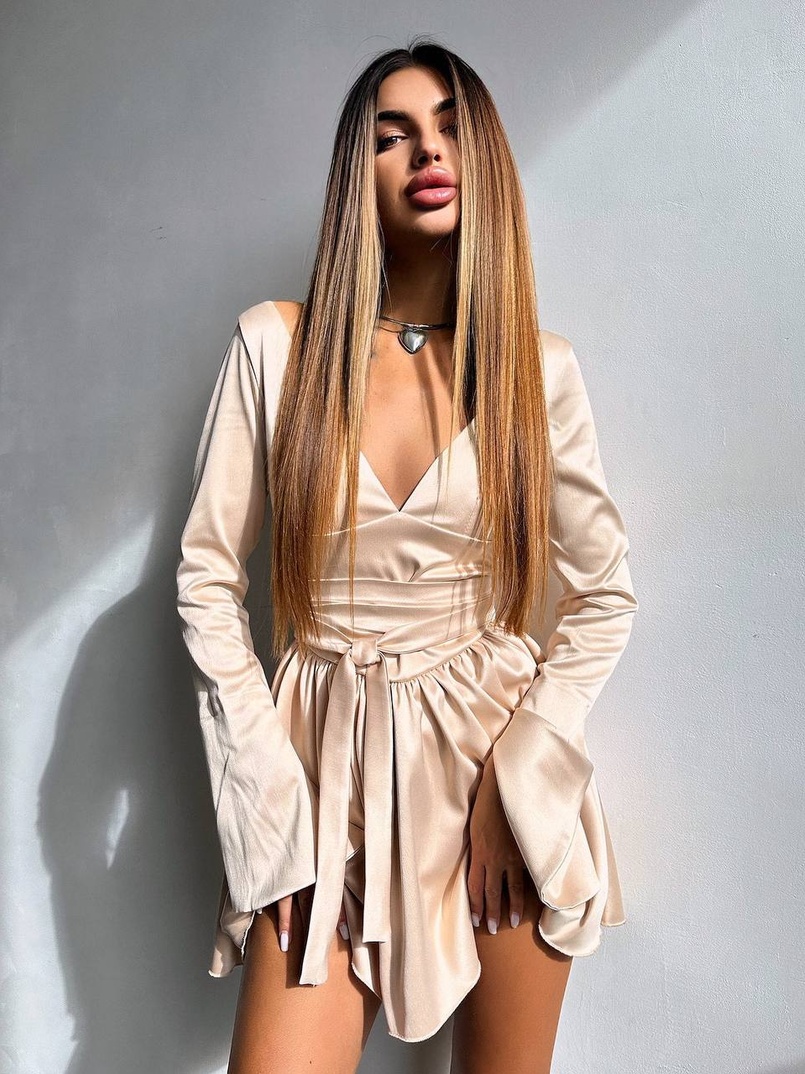 Атласна корсетна сукня  з пишною спідницею та зав‘язками на талії | PUSHKA SHOP